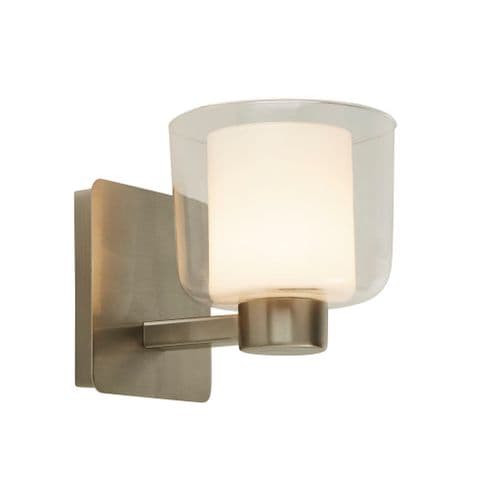 Bolivia Bathroom 1Lt Satin Nickel Wall Light With Clear Glass And White Inner Ip44