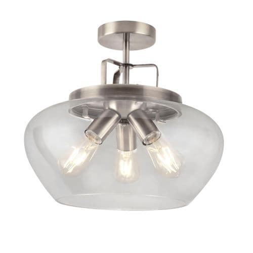 Boule 3Lt Semi Flush, Satin Silver/Clear