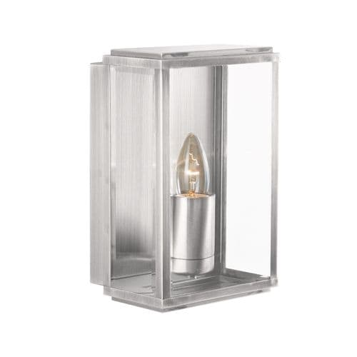 Box Outdoor Wall Light - Satin Silver Metal & Glass