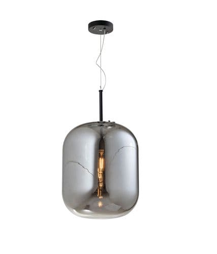 Bvaron Large Glass Pendant in Polished Chrome with Smoked Glass