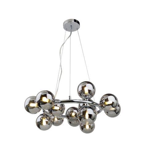 Colla 15 Light Round Pendant in Polished Chrome with Smoked Glass