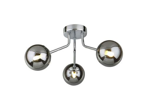 Colla 3 Light Semi Flush in Polished Chrome with Smoked Glass
