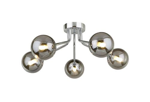 Colla 5 Light Semi Flush in Polished Chrome with Smoked Glass