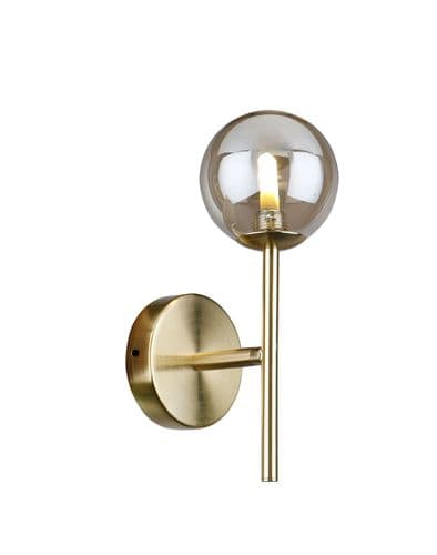 Colla 1 Light Wall Bracket in Satin Gold with Cognac Glass