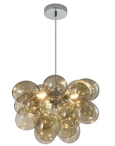Cubble 3 Light Pendant in Polished Chrome with Cognac Glass Balls