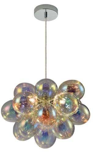 Cubble 3 Light Pendant in Polished Chrome with Iridescent Glass Balls
