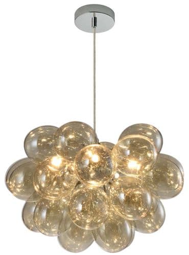 Cubble 5 Light Pendant in Polished Chrome with Cognac Glass Balls