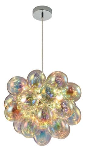Cubble 5 Light Pendant in Polished Chrome with Iridescent Glass Balls