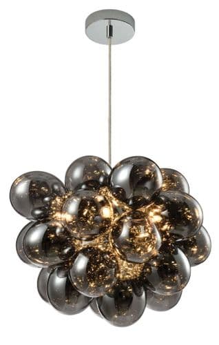 Cubble 5 Light Pendant in Polished Chrome with Smoked Glass Balls