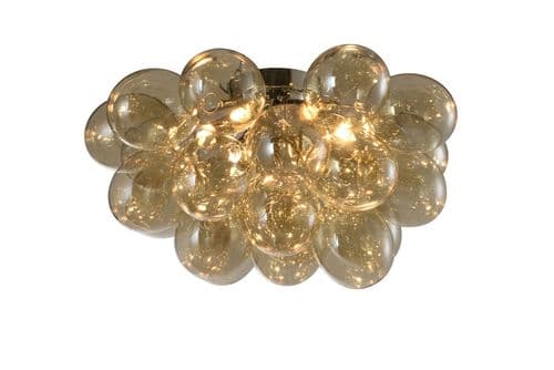Cubble 6 Light Semi Flush in Polished Chrome, Cognac Glass Balls