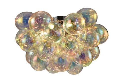 Cubble 6 Light Semi Flush in Polished Chrome, Iridescent Glass Balls