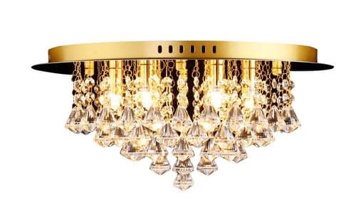 Dhloe 6 Light Crystal Flush, Gold in Polished Gold, Crystal