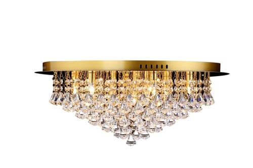 Dhloe 9 Light Crystal Flush, Gold in Polished Gold, Crystal