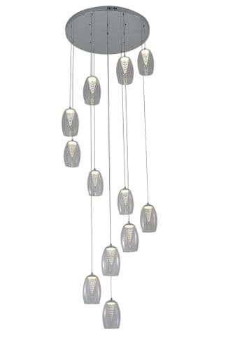 Domo 12 Light LED Round Pendant, Clear in Polished Chrome, Clear Glass