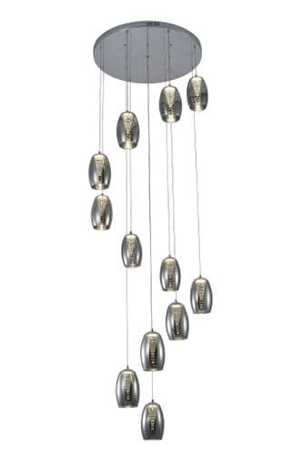 Domo 12 Light LED Round Pendant, Smoked in Polished Chrome, Smoked Glass