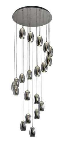 Domo 20 Light LED Round Pendant, Smoked in Polished Chrome, Smoked Glass