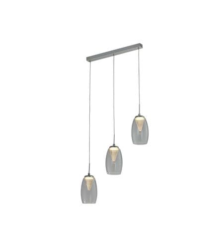 Domo 3 Light LED Bar Pendant, Clear in Polished Chrome, Clear Glass