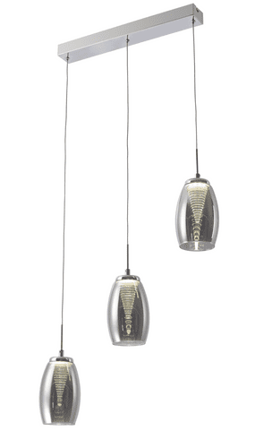 Domo 3 Light LED Bar Pendant, Smoked in Polished Chrome, Smoked Glass