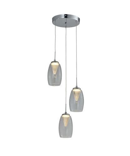Domo 3 Light LED Round Pendant, Clear in Polished Chrome, Clear Glass