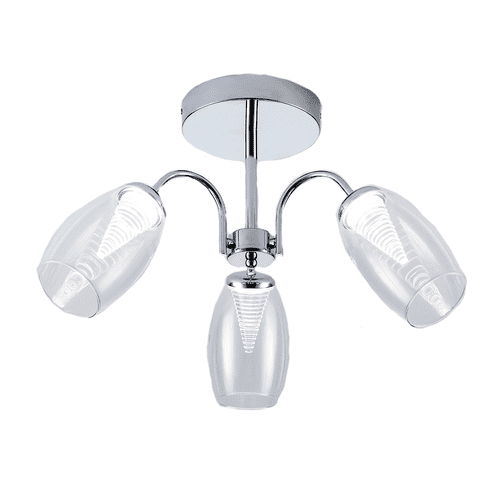 Domo 3 Light LED Semi Flush Pendant, Clear in Polished Chrome