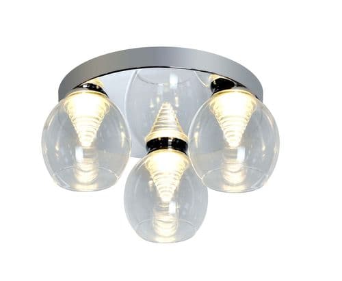 Domo 3 Light LED Semi Flush, Clear in Polished Chrome, Clear Glass
