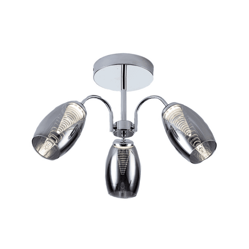 Domo 3 Light LED Semi Flush Pendant, Smoked in Polished Chrome