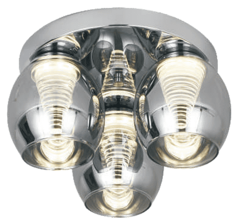 Domo 3 Light LED Semi Flush, Smoked in Polished Chrome, Smoked Glass