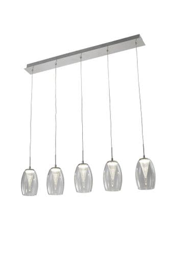 Domo 5 Light LED Bar Pendant, Clear in Polished Chrome, Clear Glass