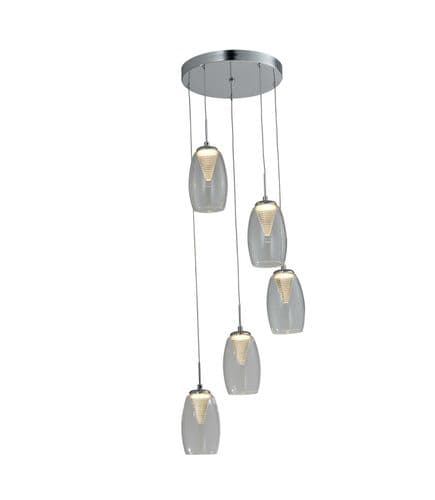 Domo 5 Light LED Round Pendant, Clear in Polished Chrome, Clear Glass