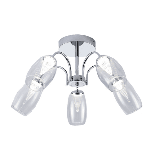 Domo 5 Light LED Semi Flush, Clear in Polished Chrome, Clear Glass