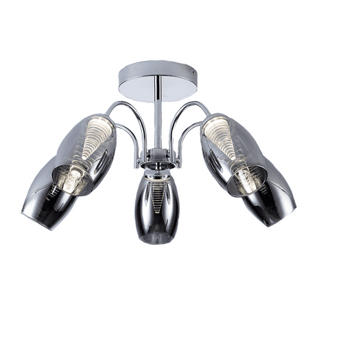 Domo 5 Light LED Semi Flush, Smoked in Polished Chrome, Smoked Glass