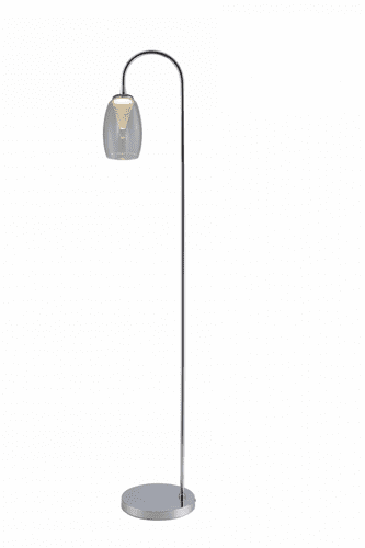 Domo LED Floor Lamp in Polished Chrome, Clear Glass