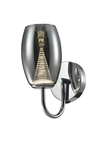 Domo Single LED Wall Light, Smoked in Polished Chrome, Smoked Glass