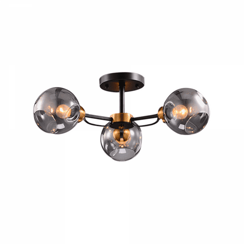 Eallas 3 Light Semi Flush in Matt Black, Antique Gold, Smoked Glass