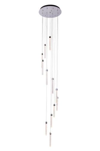 Grozen 12 Light LED Multi Drop Pendant, 3000K in Polished Chrome, Bubble Glass