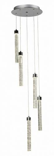 Grozen 5 Light LED Multi Drop Round Pendant, 4000k in Polished Chrome, Bubble Glass