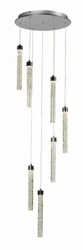 Grozen 7 Light LED Multi Drop Round Pendant, 4000K in Polished Chrome, Bubble Glass