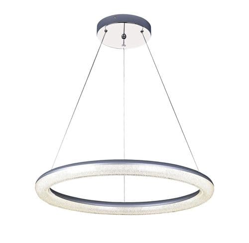 Ialo LED Round Hanging Pendant in Polished Chrome, Crushed Crystal (Dimmable With Remote Control)