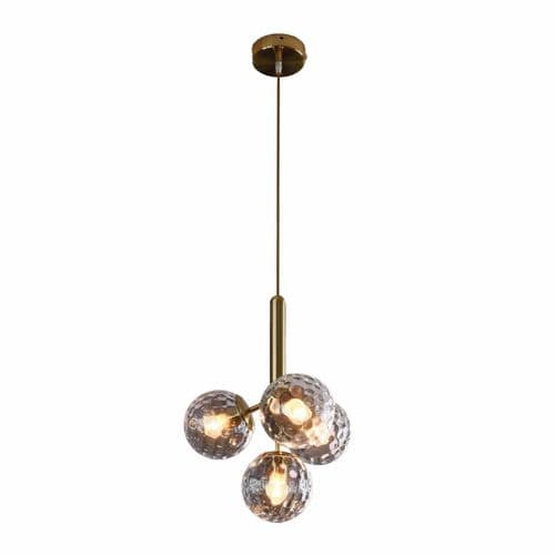 Lnox 4 Light Pendant in Brushed Brass, Clear Glass Balls