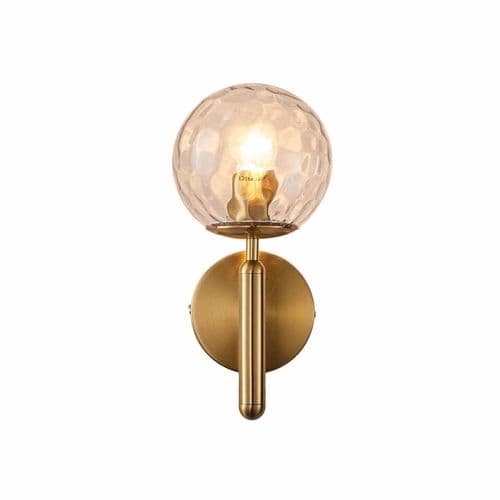 Lnox Single Wall Light in Brushed Brass, Clear Glass Balls