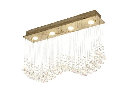 Brenden Rectangular Pendant Line 4 Light GU10 French Gold/Crystal