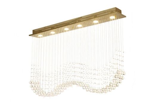 Brenden Rectangular Pendant Line 6 Light GU10 French Gold/Crystal