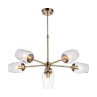 Bright nickel 6 light pendant with clear glass and adjustable stem