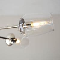 Bright nickel 6 light pendant with clear glass and adjustable stem