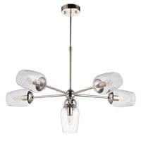 Bright nickel 6 light pendant with clear glass and adjustable stem