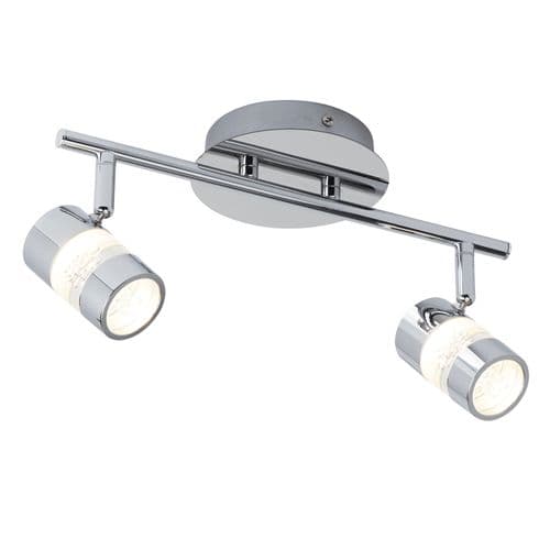 Bubbles Effect (Dim) Ip44 Led 2Lt Spot Bar - Chrome & Acrylic Shade
