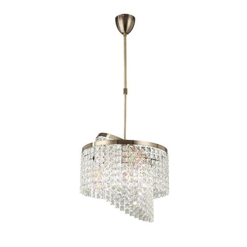 Bud Telescopic Pendant 6 Light G9 With Adjustable Rings Antique Brass/Crystal