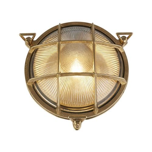 Bulkhead Round Outdoor Light - Solid Brass & Ribbed Glass