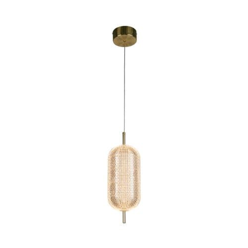 Capsule LED Pendant, Satin Brass Metal and Acrylic Shade