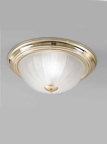Bathroom IP44 Flush 2 Light Fitting 35.5cm Brass with Acid Ribbed Glass GSBCF5639